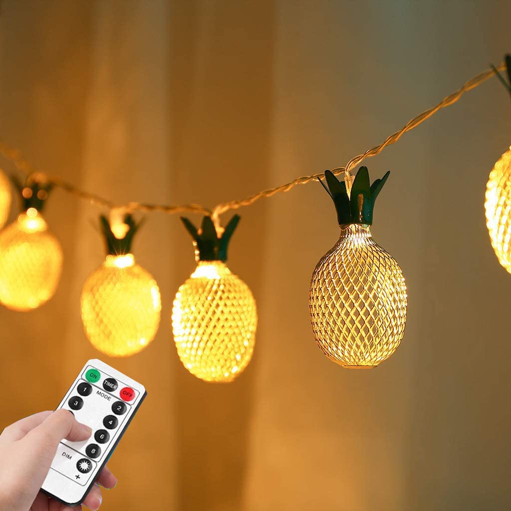HULA Pineapple String Fairy Lights, 3.5M 20LED Geometric String Lights Pineapple String Lights Metal Fairy Lights USB with Remote (Warm)