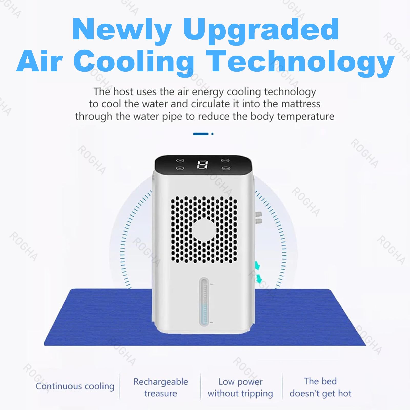 Sistem di Raffreddamento rinfrescante per Il Letto, raffreddatore per Letto, Volume dell'Acqua 1,7 Litri, Pannello Touch LCD, Timer 9 Ore, modalità di Raffreddamento Adatta al Sonno