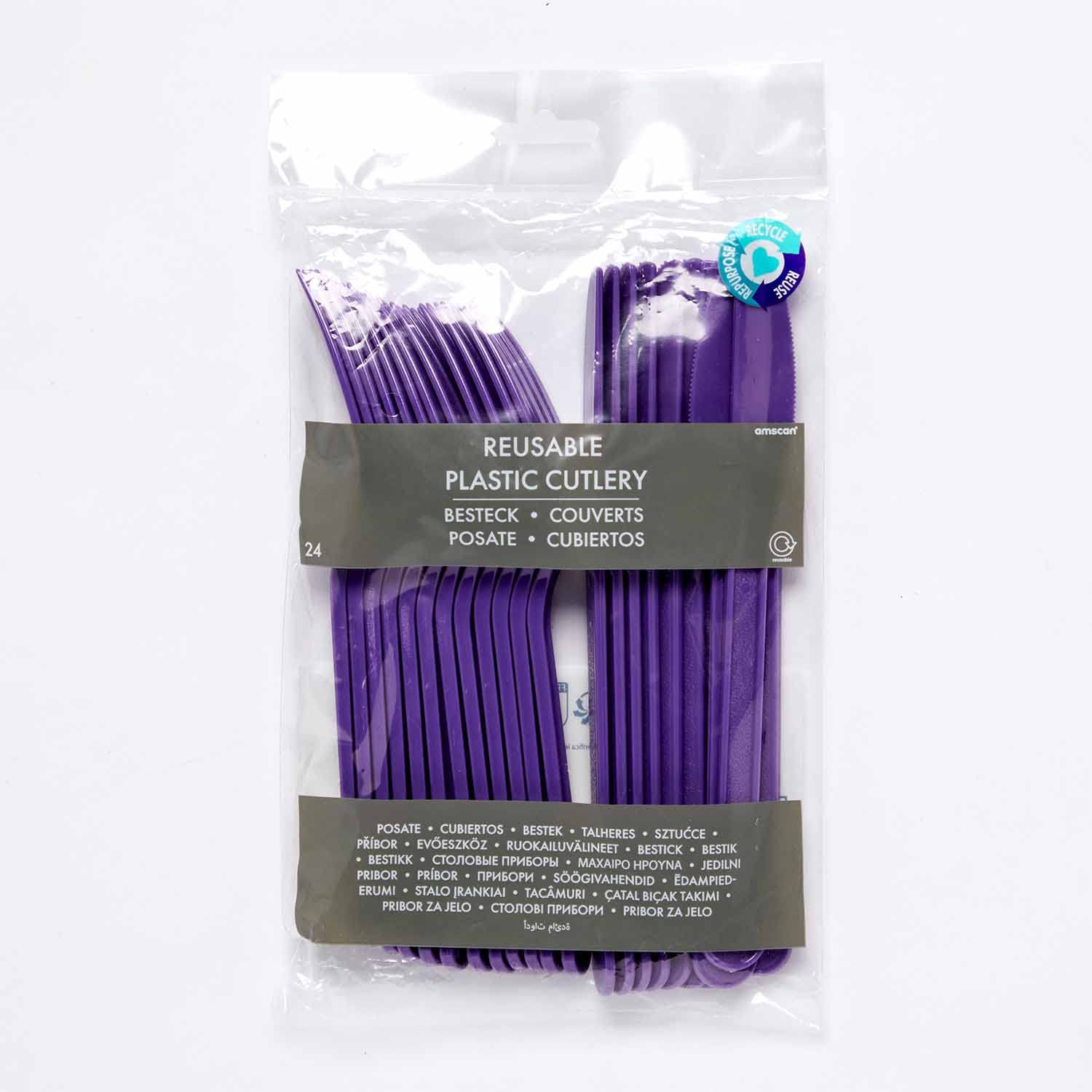 Posate Ecologiche Amscan - Set 24 Pezzi Lavabili Viola Uva - Foto 10