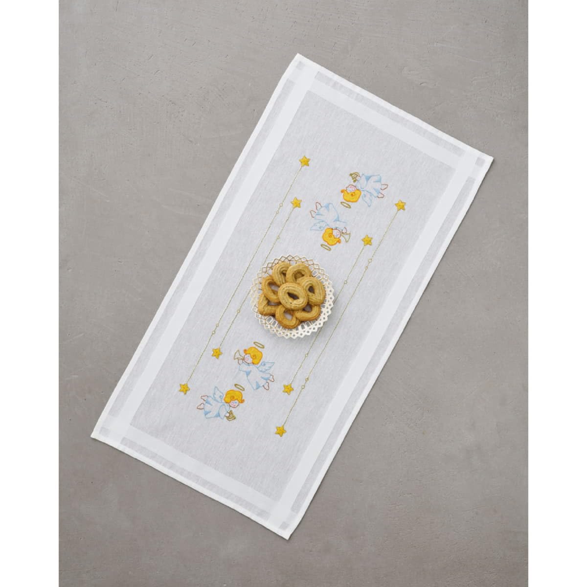 Permin Table Runner Satin Stitch Embroidery Kit Angel Embroidery Picture Printed Multi-Colour