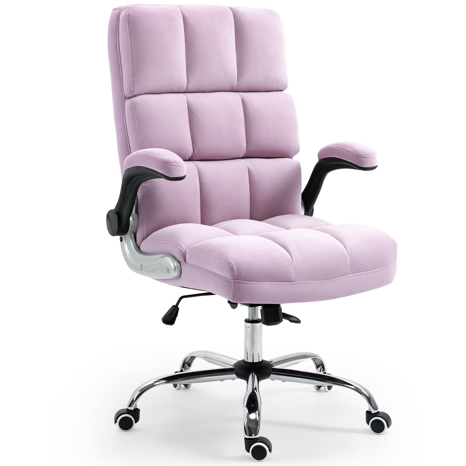 ECOTOUGE Executive Office Chair, Velvet Ergonomic Comfy Desk Chair, High Back Computer Chair with Adjustable Tilt Angle and Flip-up Arms (Violet,