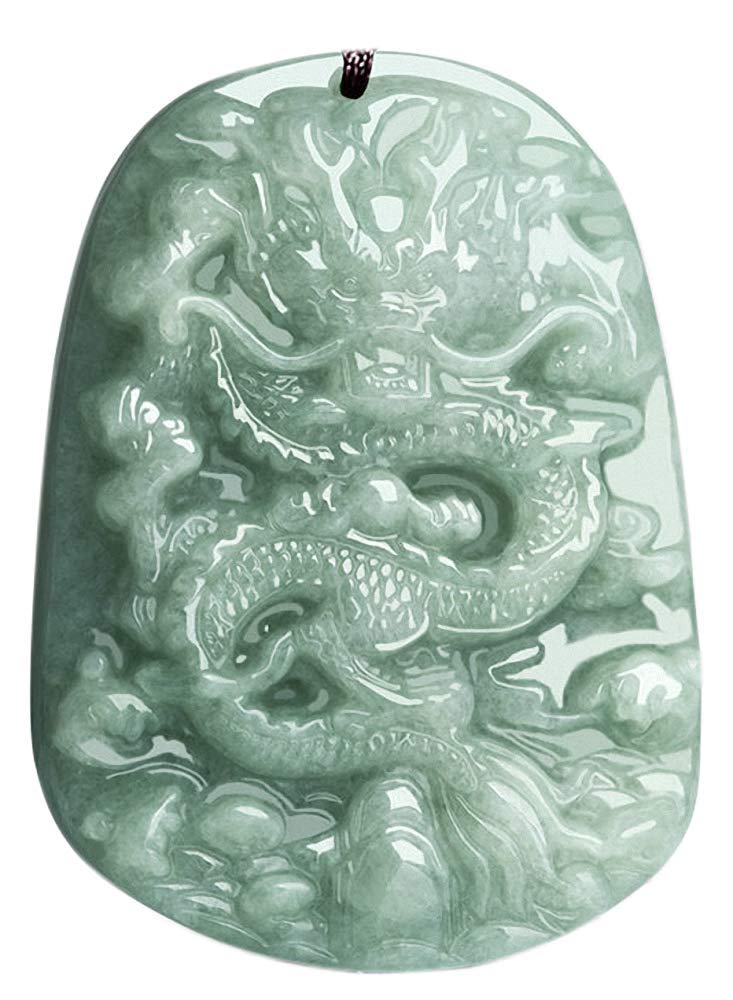 Natural Green Jade A-Grade Jadeite Carved Royal Dragon Pendant Amulet