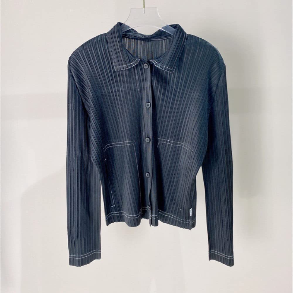 MIDJ Elegantes Lässiges Langarm-Top,Vintage-Falten Für Damen Modische Jeansblusen Hemdärmel Lässige Knopfhemdjacke Schwarze Reversblusen Tunika Leichtes Jeans-Sweatshirt Für Mädchen