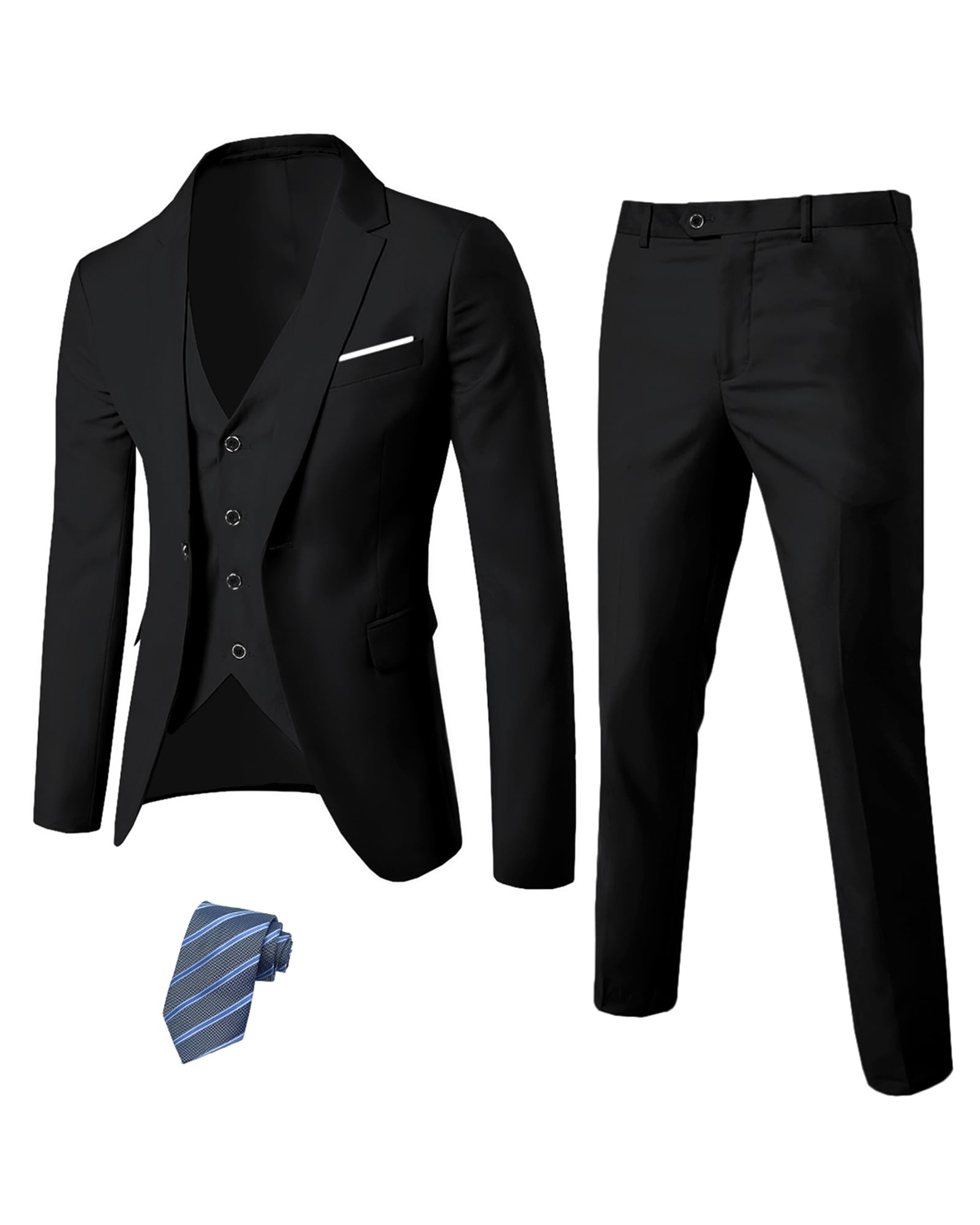 MY'SMen's 3 Piece Suit Set with Tie, One Button Slim Fit Jacket Vest & Pants, Party Wedding Prom Blazer Waistcoat & TrousersGlobal Recycled StandardGlobal Recycled StandardGlobal Recycled Standard