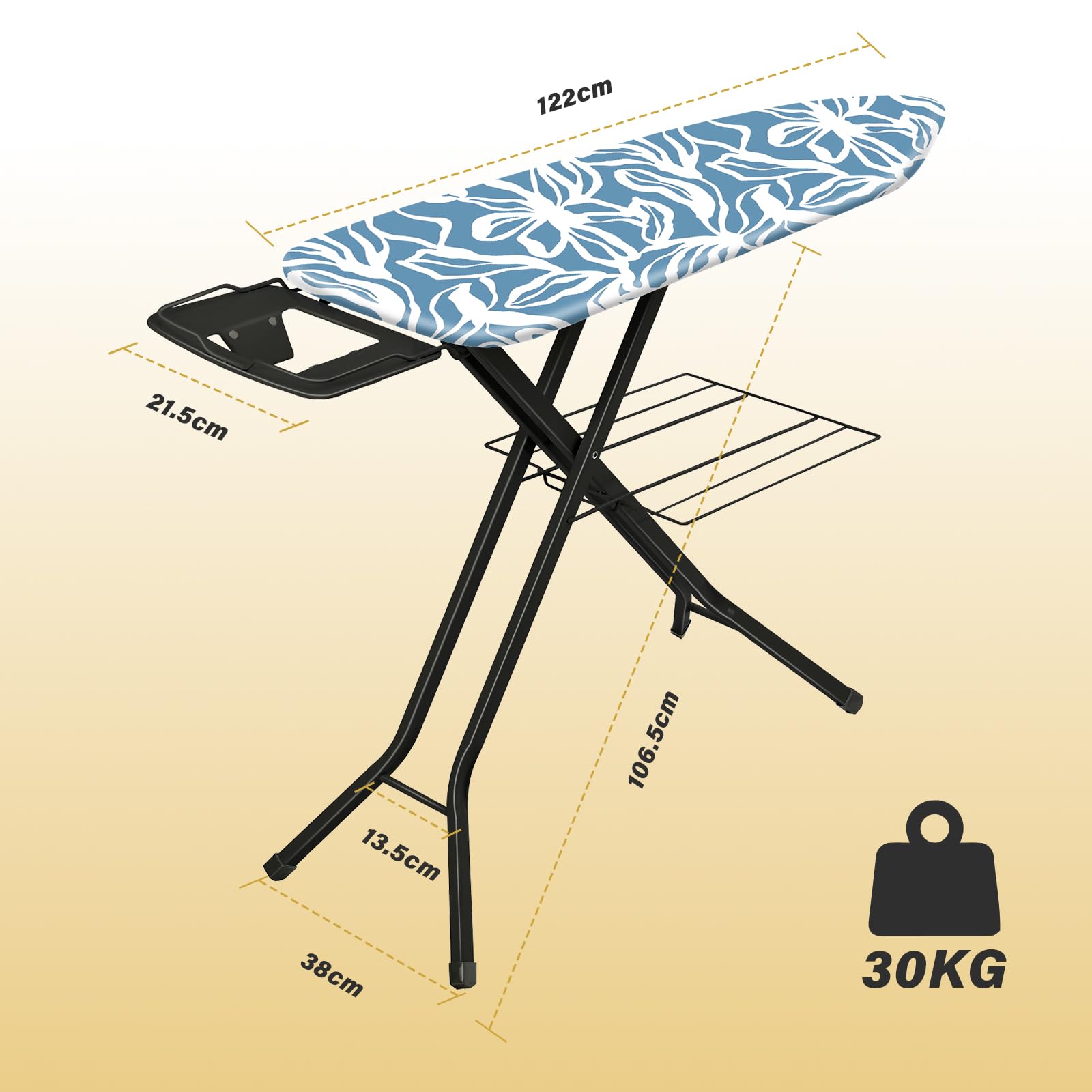 TEENO Table à Repasser Pliable 122 x 38 cm,pour Centrale Vapeur,Verrouillage Sécurisé,7 Réglages De Hauteur, Housse en Coton 100%,Universel pour La Maison/La Laverie(Bleu à Motifs)