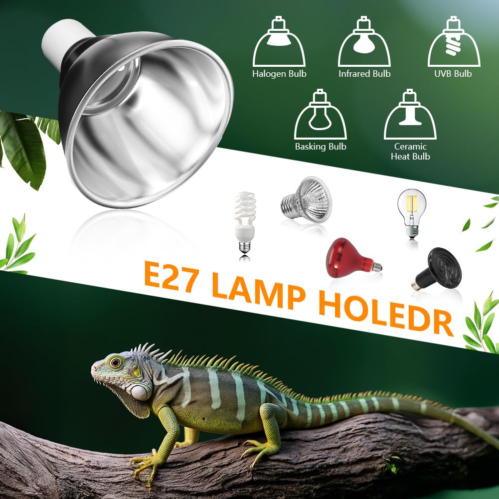 HOTUT Lámpara para Tortuga, E27 Lámpara de Calor para Tortugas UVA UVB, Giratorio 360°, con Clip para Colgar, Control Tiempo y Temperatura para Reptiles, Tortugas