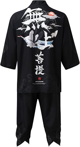 Miniatura 3 de Mens Warm up Suite Mens Leisure Relaxed Antique Digital Printing Kimono Cassock Cardigan Shirt Pants Shirt Suit