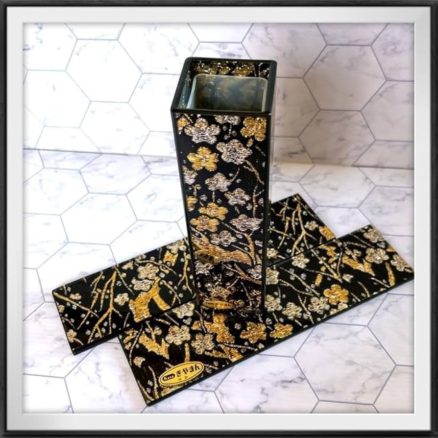 Amazon.co.jp: Kanoぎやまん ガラス工芸品 金銀 梅 花瓶 花台付