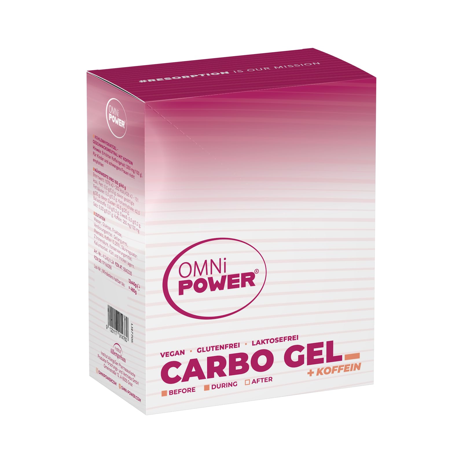 Carbo Gel (12er Pack) | Energygel für schnelle und einfache Energie | Mit 100 mg Koffein | Innovative gelartige Textur | Geschmacksneutral | Vegan | 12 x 40 g Gel
