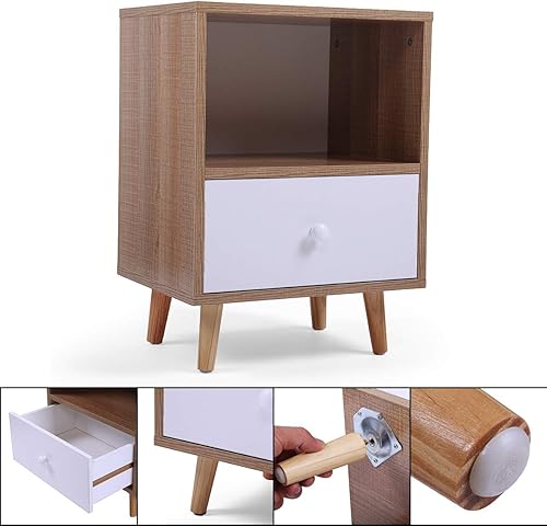 Miniatura 6 de Juego de 2 mesitas de noche junto a la mesa auxiliar con cajones modernas y pequeñas mesitas de noche para sala de estar dormitorio habitación de