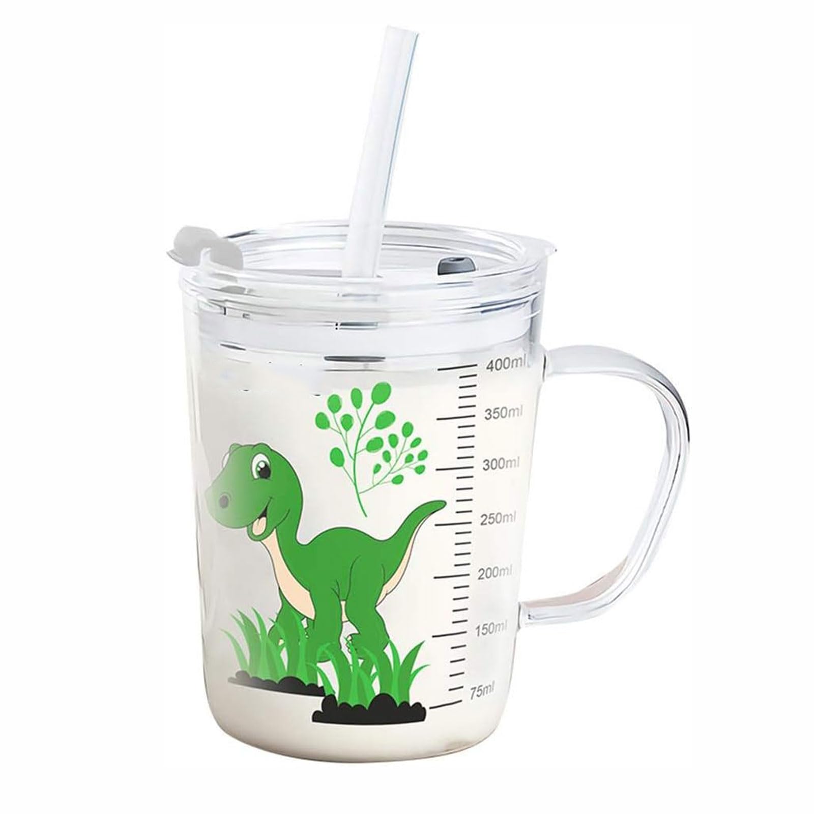 Kid's Leak-proof Regular Scale Heat-Resistant Drinking Cups With Lid And Straw (Transparent)
