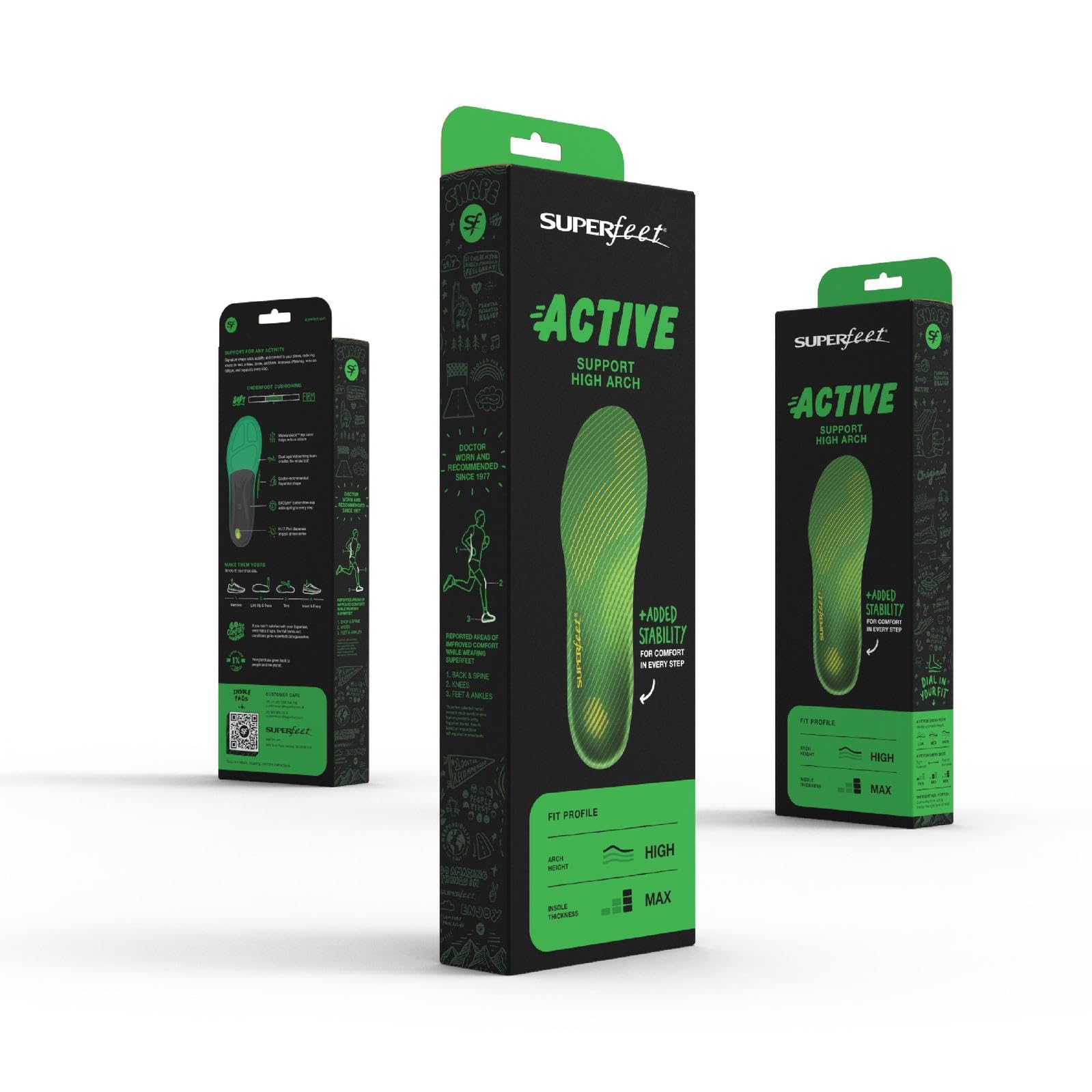Superfeet Active Support Solette per Arco Alto, EU 39-41 | Supporto di precisione per arco alto con calotta EVOLyte e schiuma Aerospring Rebound, coppa del tallone e ammortizzazione