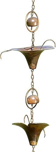 Miniatura 5 de Ancient Graffiti Cadenas de lluvia de lirios y campanas, color cobre flameado, juego de 2 (2)
