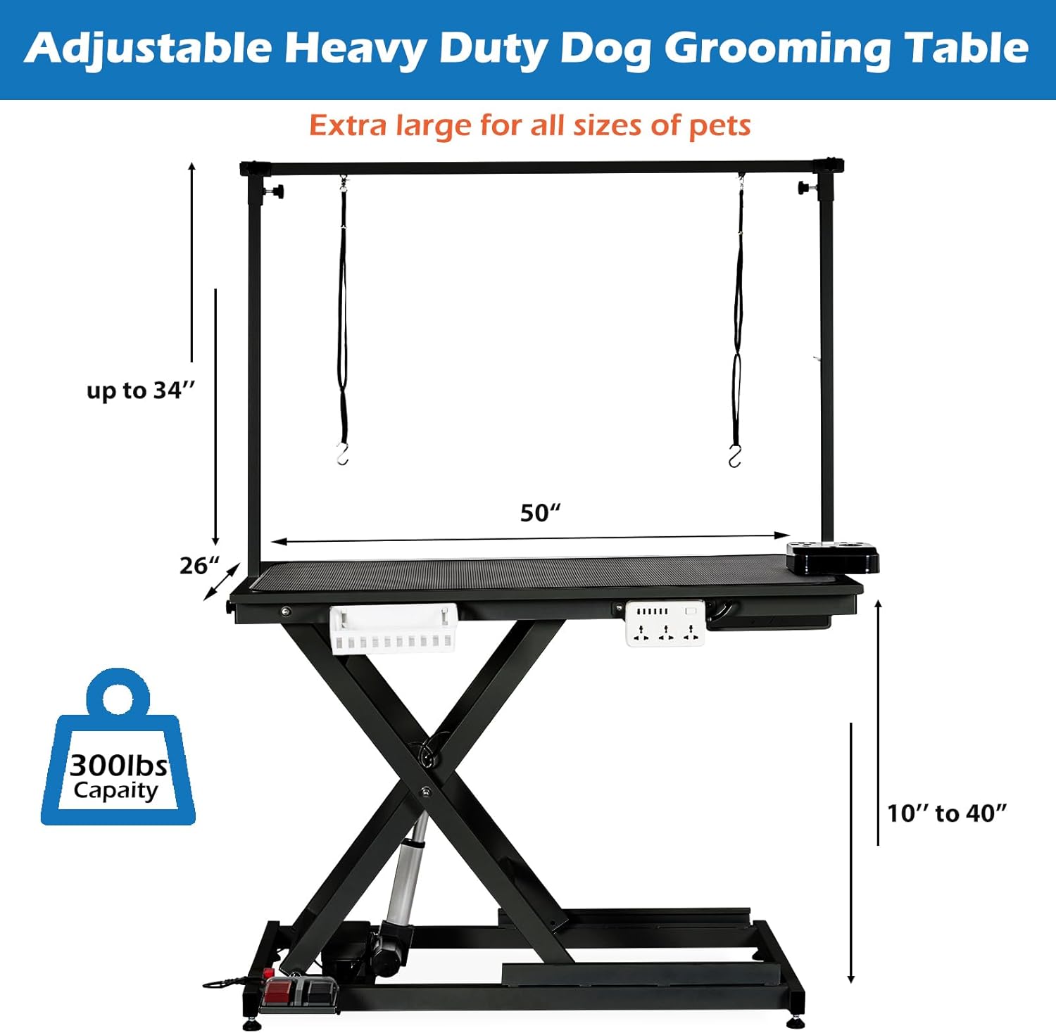 Black Heavy Duty Electric Pet Grooming Table with Adjustable Height