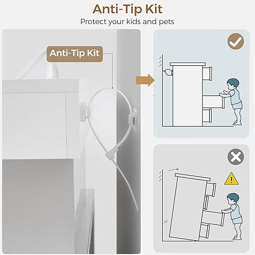 Miniatura 7 de BEWISHOME Cómoda blanca para dormitorio con estación de carga y luces LED, cómoda de madera de 6 cajones con soporte para TV y espacio abierto,