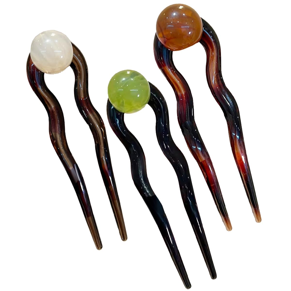 3Pcs Acrylic U Shape Hair Forks Vintage Elegant Hair Fork Decorative Hair Fork Stick Hair Accessories for Long Hair Women, 3 Color