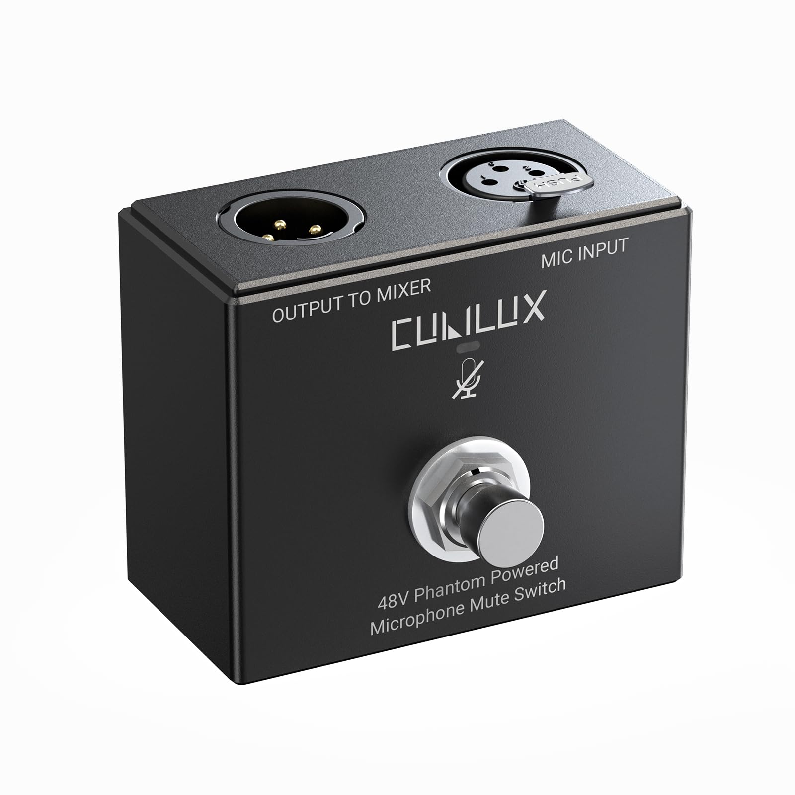 Cubilux MMX-3 interruttore mute XLR a pedale per microfono a condensatore 48V, controllo mano/piede, corpo in alluminio, switch in-line mic on/off per studio, streaming, broadcast e palco
