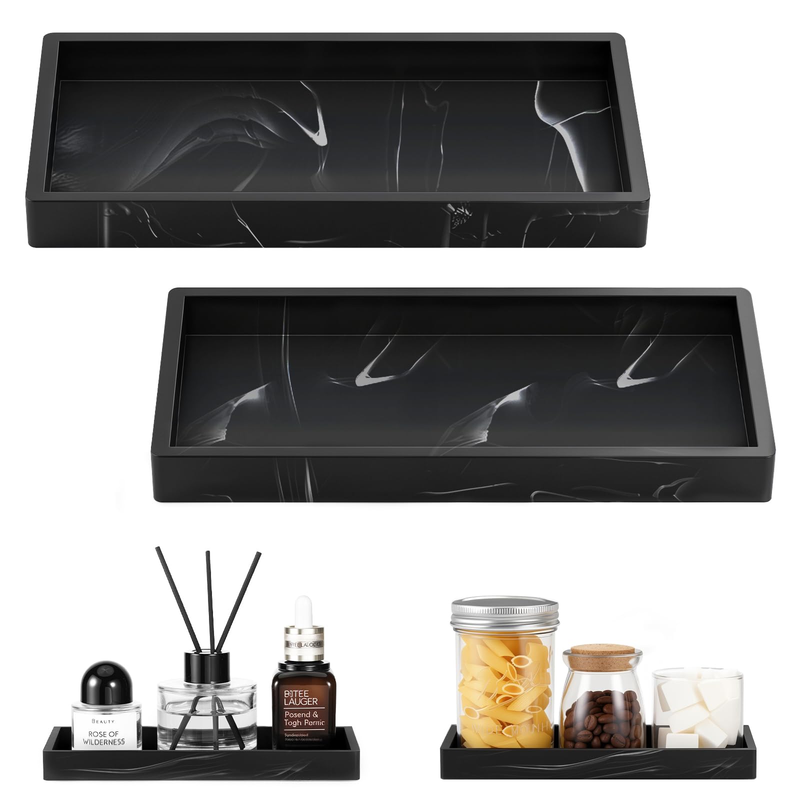 Luxspire Bathroom Vanity Tray 2 Pack 20 x 10cm, Black Marble โ image 1