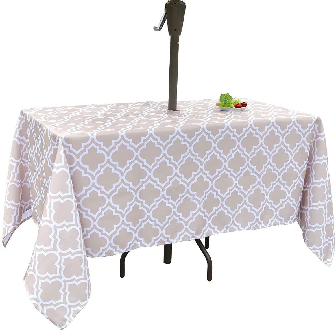 Eternal Beauty Rectangle Indoor & Outdoor Waterproof Tablecloth with Umbrella Hole and Zipper for Patio Garden Party and BBQ (152 x 213 cm,Zippered