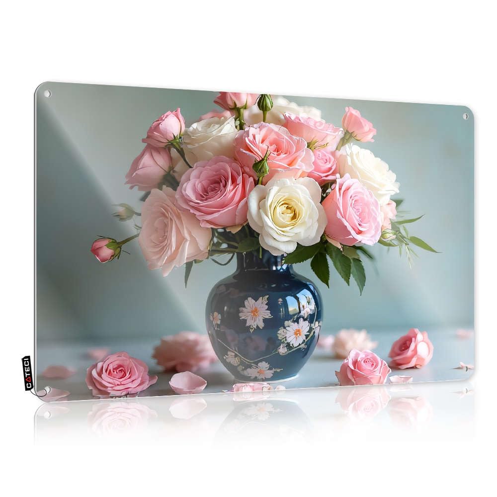 Fzfn Colour Personalized Backyard Matal Sign - Floral-Patterned Vase With Roses. Ideas Rustic Wall Hanging(30X40cm)