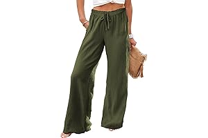 Womens Linen Drawstring Waist Loose Pants, S-2XL