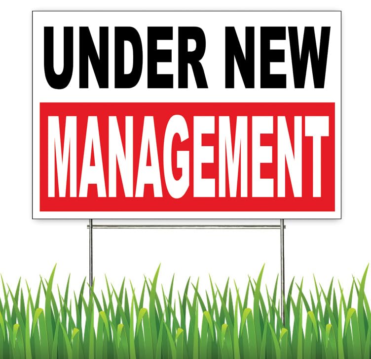 4LessCo 18x12 Inch UNDER NEW MANAGEMENT Yard Lawn Sign with Stake wrb1s