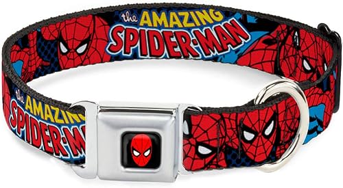 Buckle-Down Collar de perro con hebilla de cinturón de seguridad, increíble Spider-Man, 1 pulgada de ancho, se adapta a cuello de 11 a 17 pulgadas,