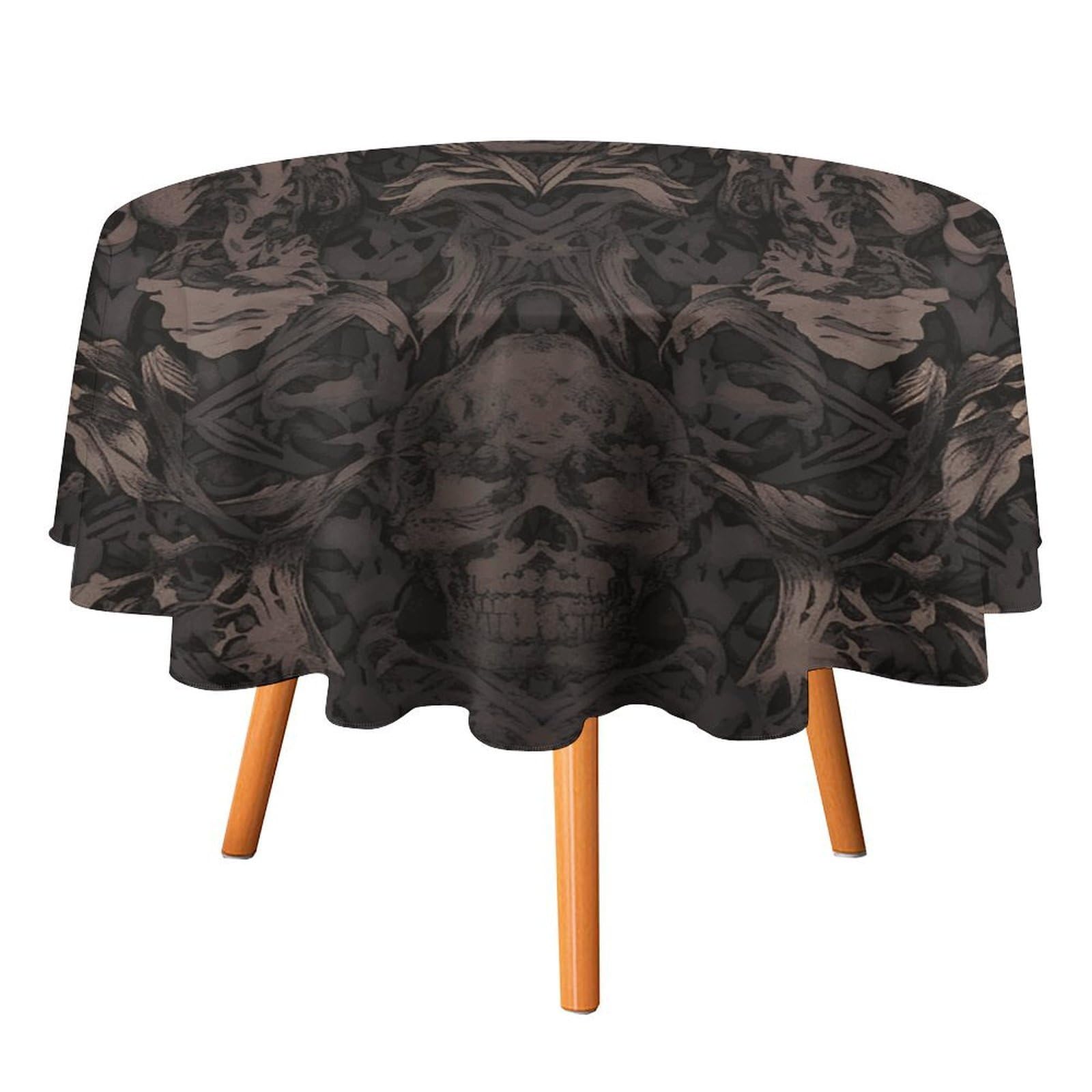 Fekiloot Style Gothic Wallpaper For Walls Skull Damask Round Tablecloth - Heavy Duty And Washable,Polyester Decorative Fabric Table Cover,Tablecloths For Kitchen Dining, Wedding, Birthday Party50x50in