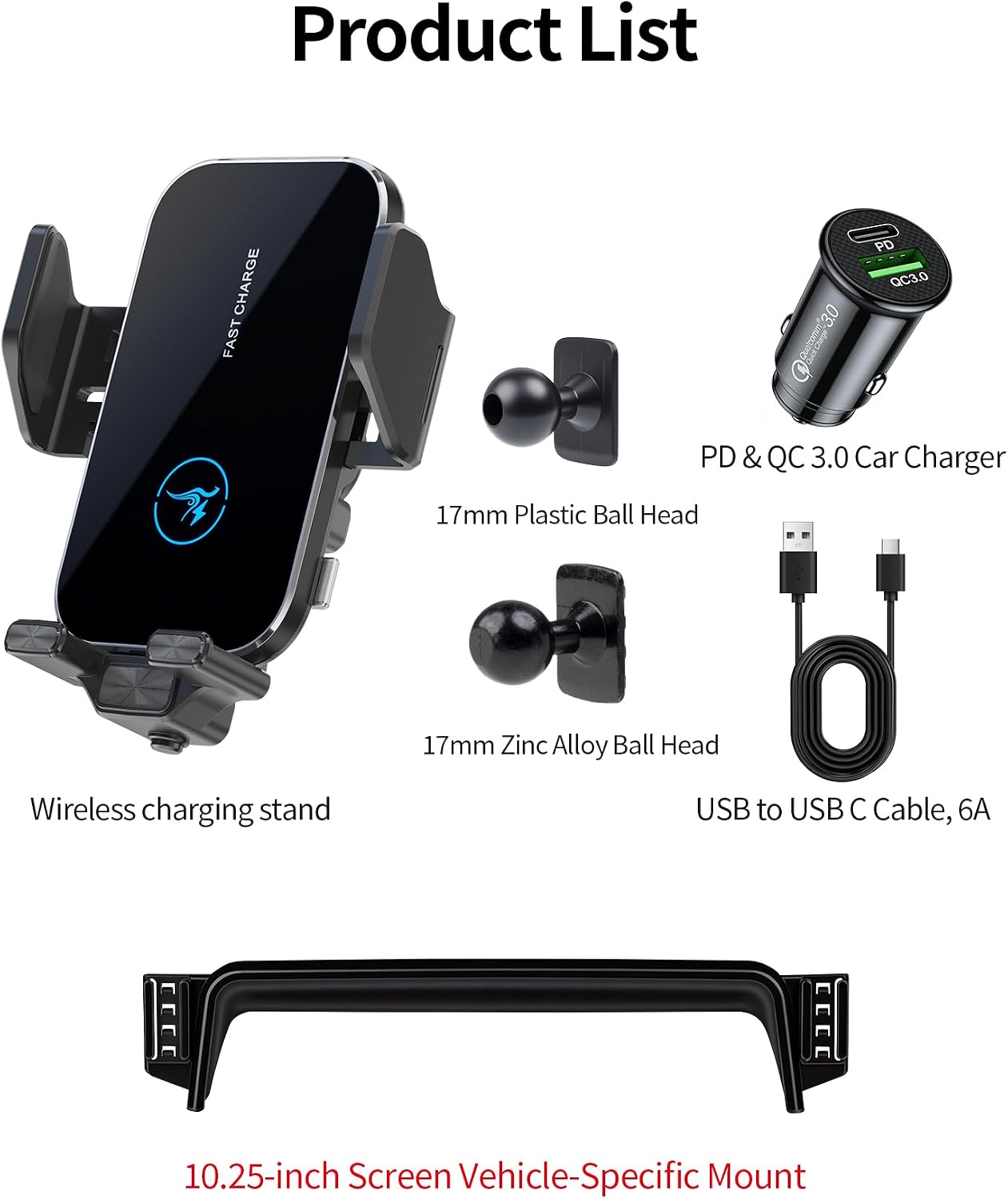 15W Wireless Fast Charger for 2019 2020 2021 2022 Kia Telluride Accessories 10.25 inch Screen Fixed Clip, Interior Decoration Mobile Phone Mount, 360° Rotation, Vehicle-Specific Custom Mount