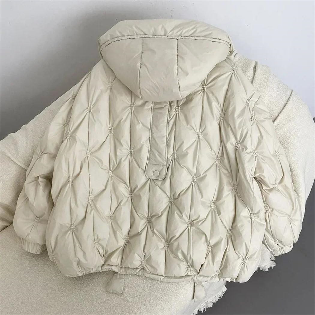 Women’s Korean Down Jacket Autumn Winter Hooded Coat Casual Thick Warm Loose Fit White Duck Outerwear
