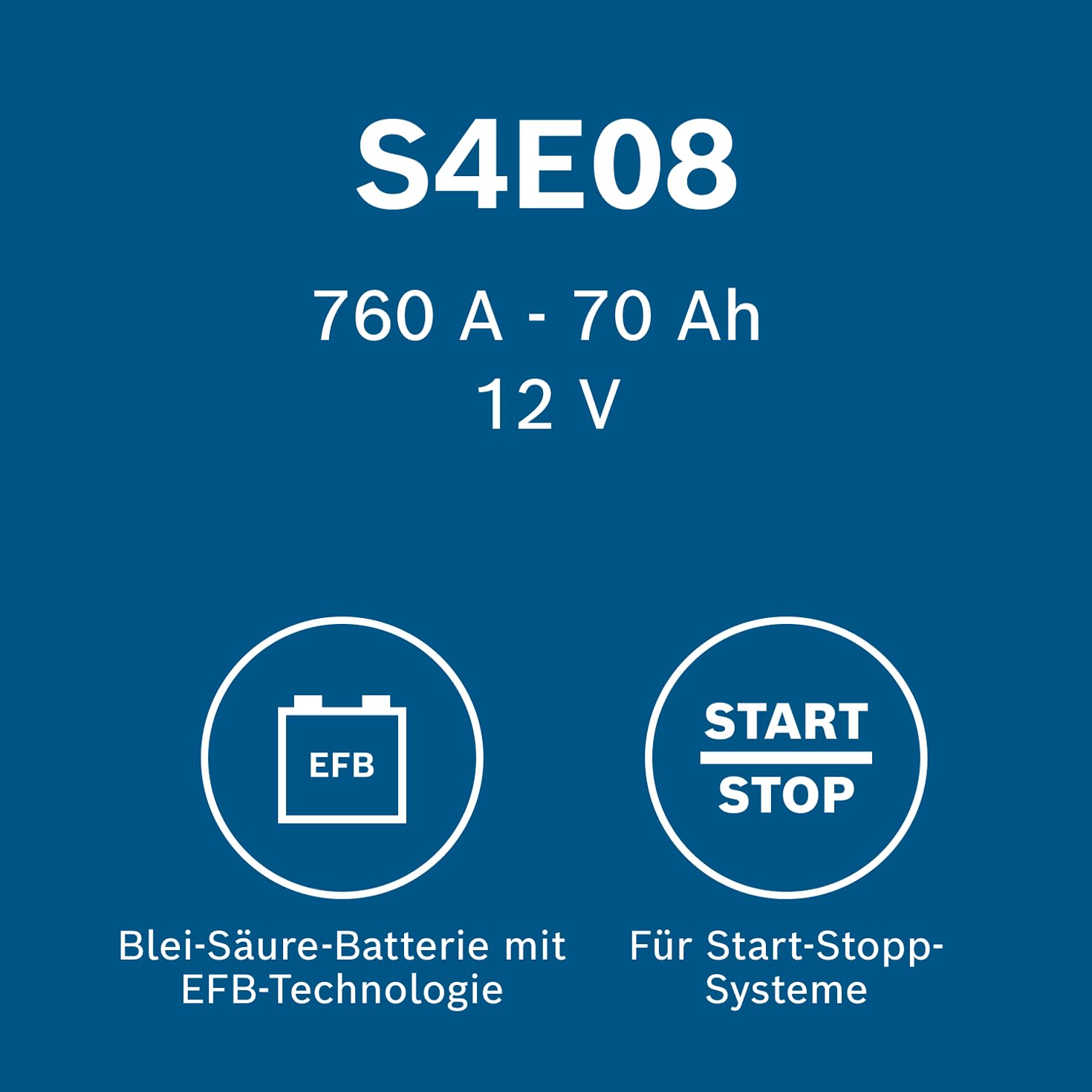 Bosch S4 E08 Autobatterie 70 Ah - 760 A - 12 V, EFB Blei-Säure-Batterie für Fahrzeuge mit Start-Stopp-Automatik - Polarität: links - rechts +, 278 x 175 x 190 mm