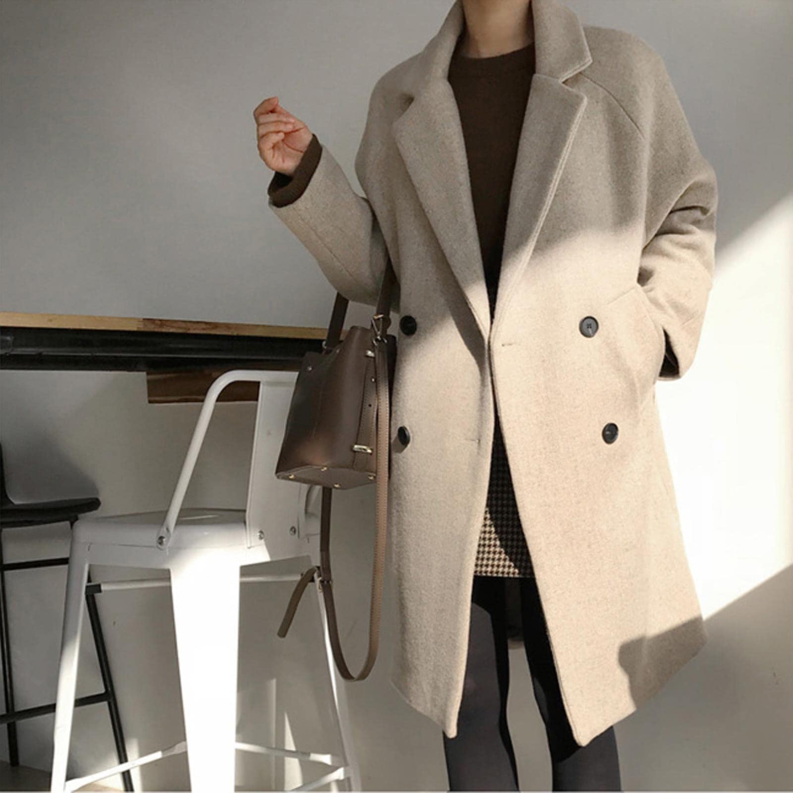 Moda Cappotto Lungo Cappotti Invernali Donne Ragazza Cappotto in Lana Vestiti Giacca Donne-Beige 2,M