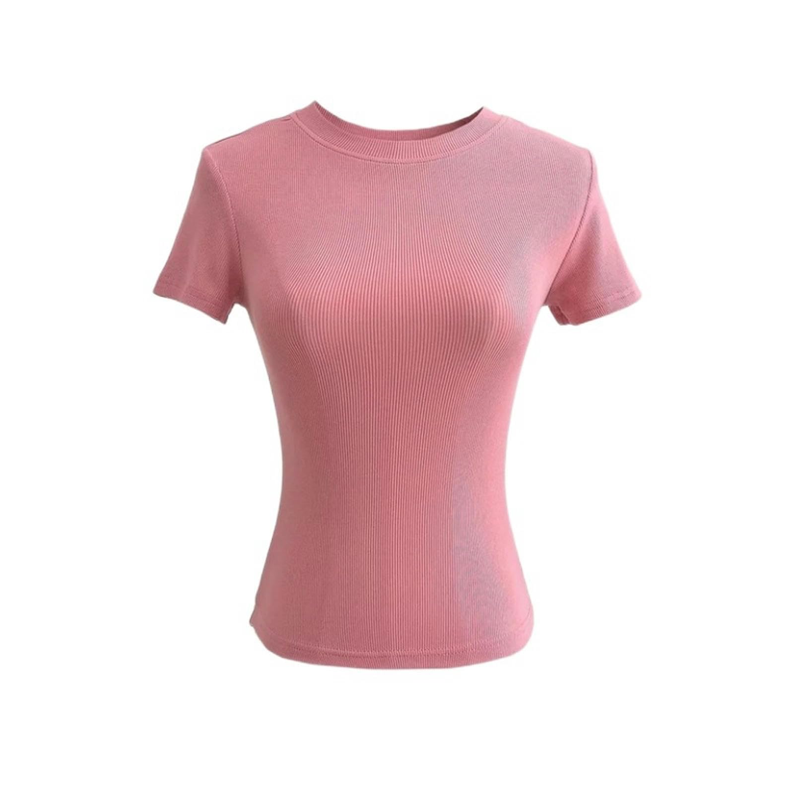 T-Shirt a Maniche Corte Attillata con Scollo Tondo Europeo e Americano da Donna, Top Corto Esterno Elasticizzato Versatile di Base