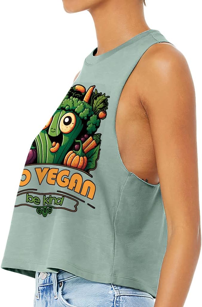 Go Vegan Be Kind Racerback Cropped Tank - Print Women's Tank - Cartoon Tank Top
