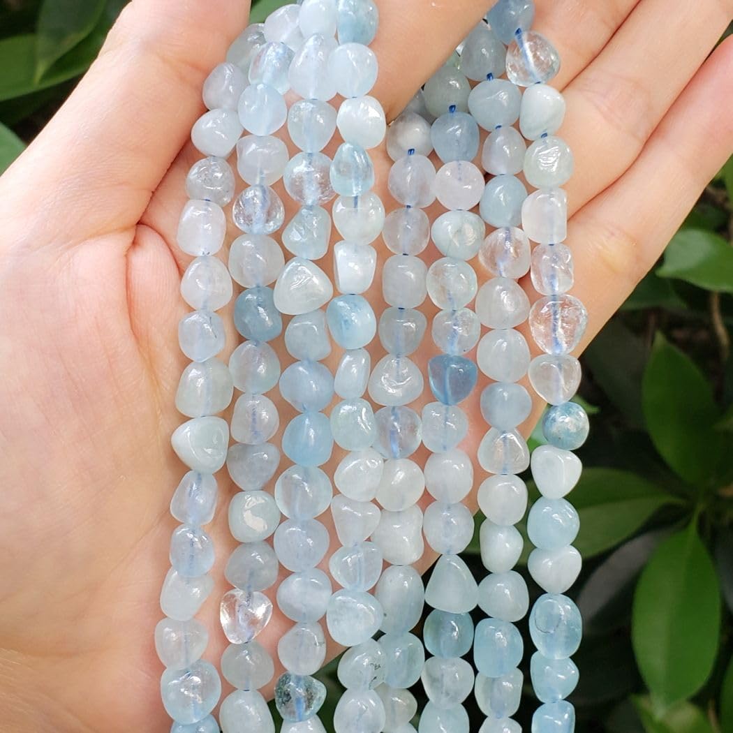 Adabele 45 Inch Natural Blue Aquamarine Gemstone Loose Beads 8mm to 10mm Free Form Oval Tumbled Pebble Gem Stone Spacerfor Jewelry Making GZ12-65