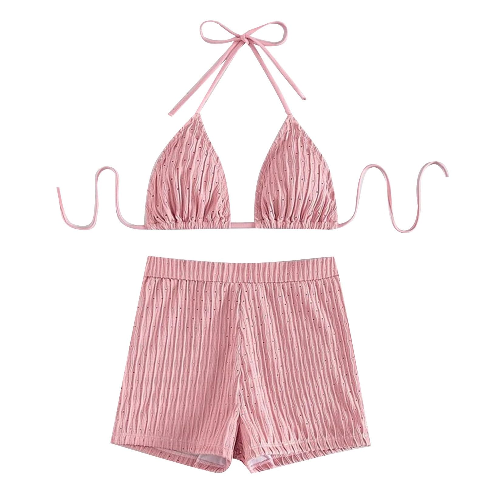 Traje de Baño Mujer Bikini Conjunto de Dos Piezas Top Triángulo con Tirantes y Pantalones Cortos Tankini