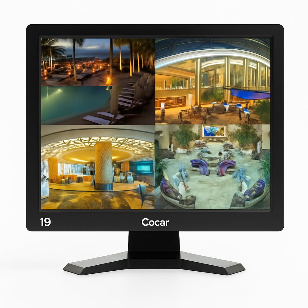 Cocar 19 inch CCTV Security Monitor with BNC VGA HDMI AV Built-in Speaker 4:3 HD Display LCD Screen Display with USB Media Player for Home Surveillance Camera STB PC