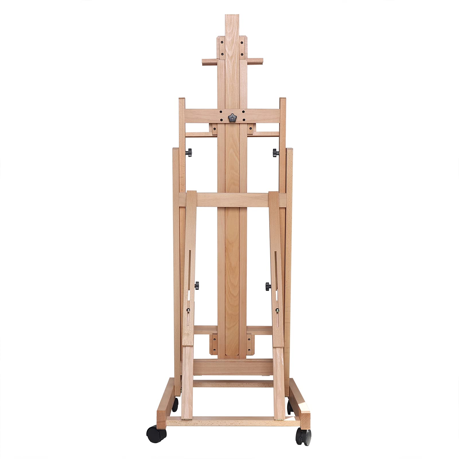 Buchenholz Staffelei Groß H-Rahmen 143-232cm Höhenverstellbar, mit 4 Bremsen Rädern, Künstlerstaffelei für Studio/Atelier/Erwachsene/Kinder