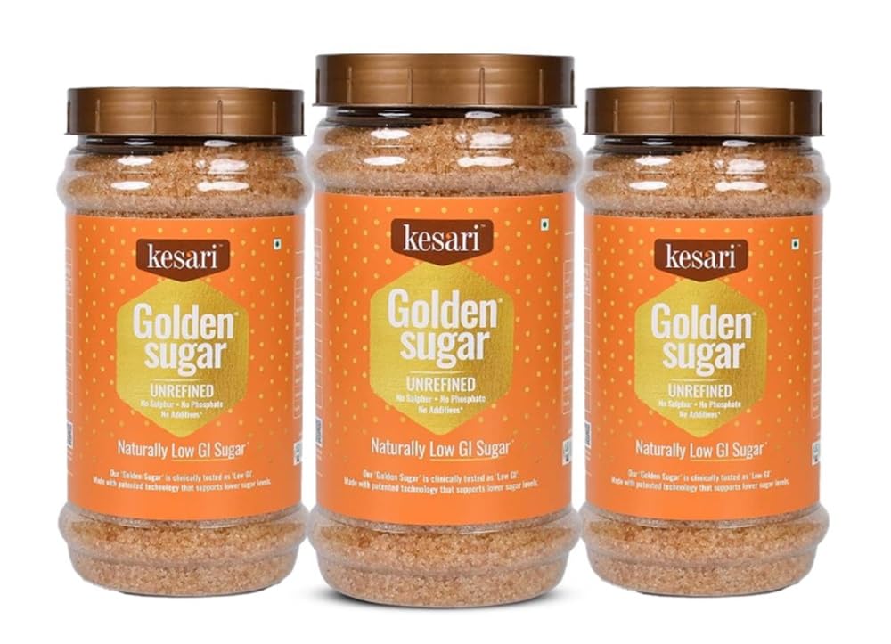 Kesari Golden Sugar Naturally Low GI Sugar | No Chemicals | Rich in minerals and antioxidants | Healthy sugar alternate for Brown sugar, White sugar (800g, with Jar)(pack of 3) (B0D4MPWR4L) Amazon Price History, Amazon Price Tracker