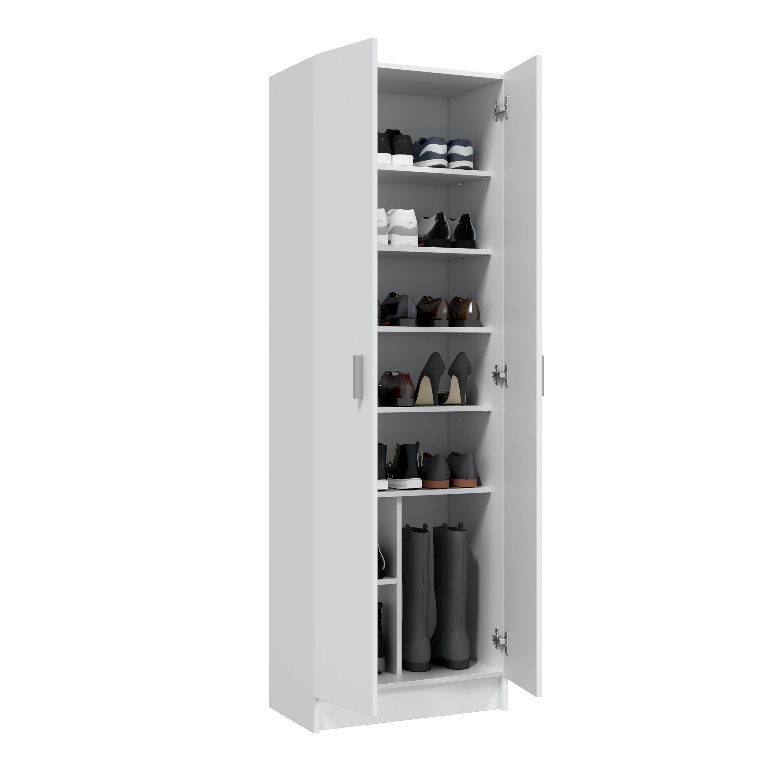 Habitdesign Armario Multiusos Adhara de 2 Puertas, Armario Auxiliar de Limpieza o Zapatero, Incluye 6 Estantes, Color Blanco Mate, Medidas: 180x59x37 cm