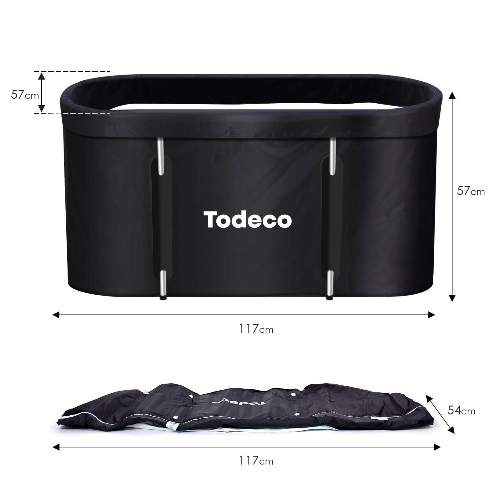 Todeco Opvouwbare Badkuip Voor Volwassenen, Grote Draagbare Douche Spa Kleine Badkamer Vrijstaande Badkuip 140 X 57 Cm Zwart 1292510395
