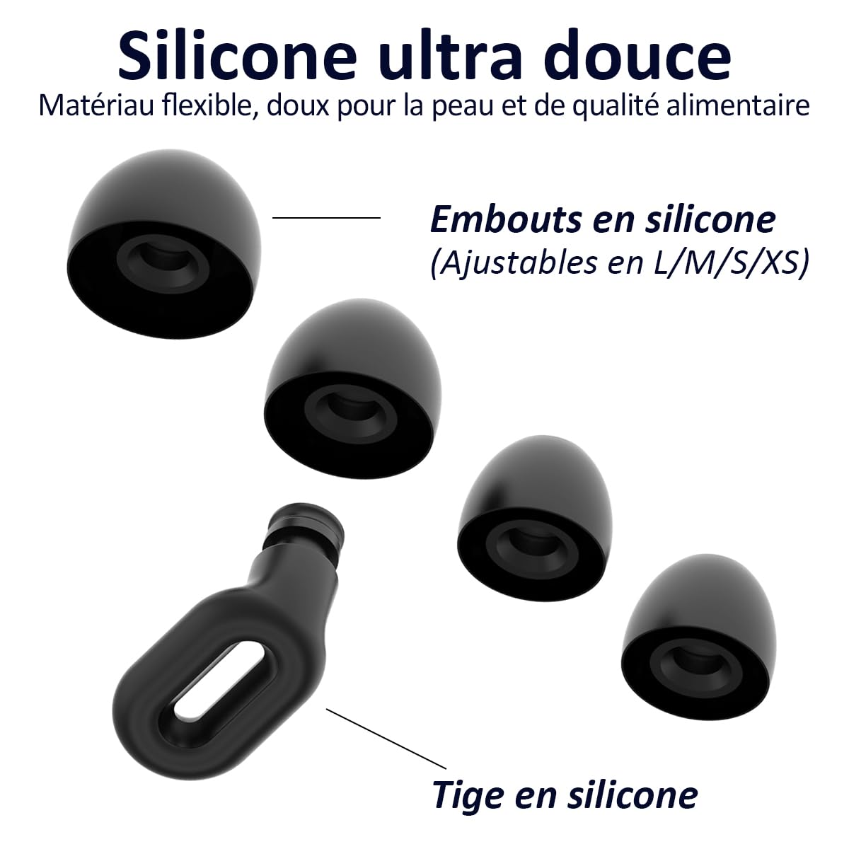 Bouchons d'oreilles Saccater Focus - Bouchons en silicone réutilisables pour la concentration, le travail, les études, le sommeil, les voyages, protection auditive, XS/S/M/L SNR 23 (Noir, Unité)
