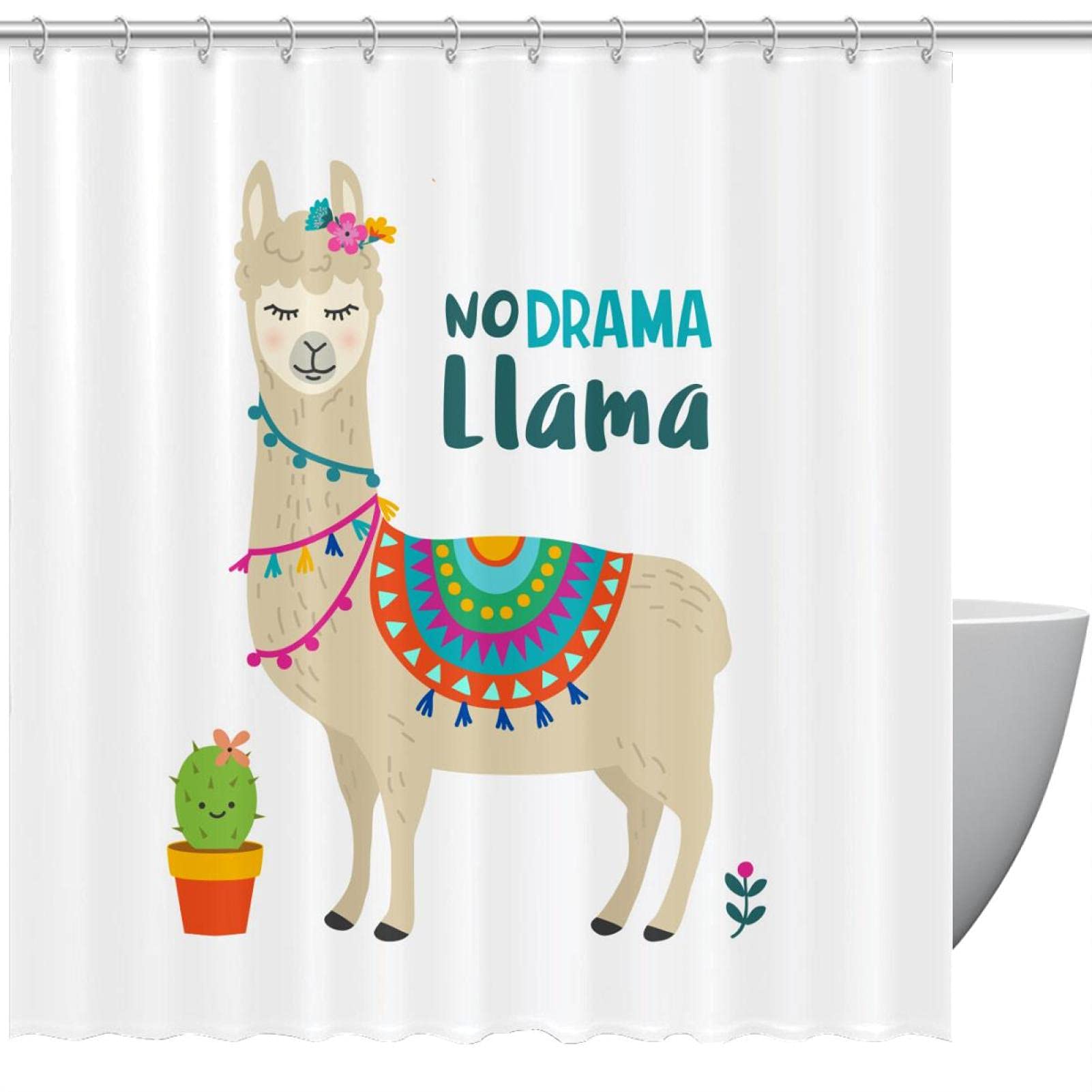 Rideau de douche Lama Alpaca 183 cm en tissu imperméable pour salle de bain
