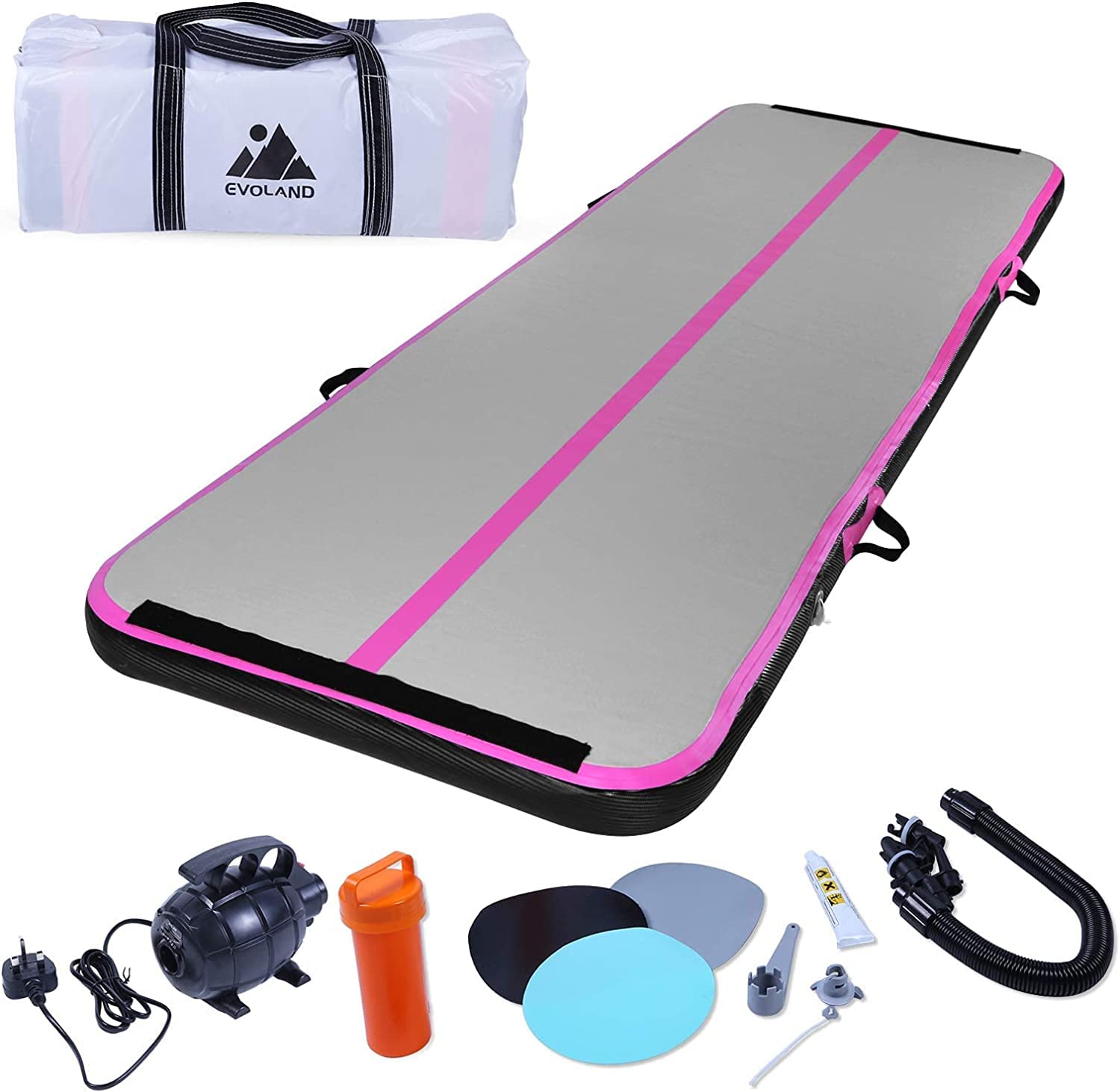 EVOLAND Tappetino Ginnastica 3 m, Tumbling Mat Spessore 10 cm, con Pompa Elettrica, Tappeto Ginnastica Artistica da Casa, Materassino Gonfiabile per Ginnastica, Yoga, Taekwondo Tumbling