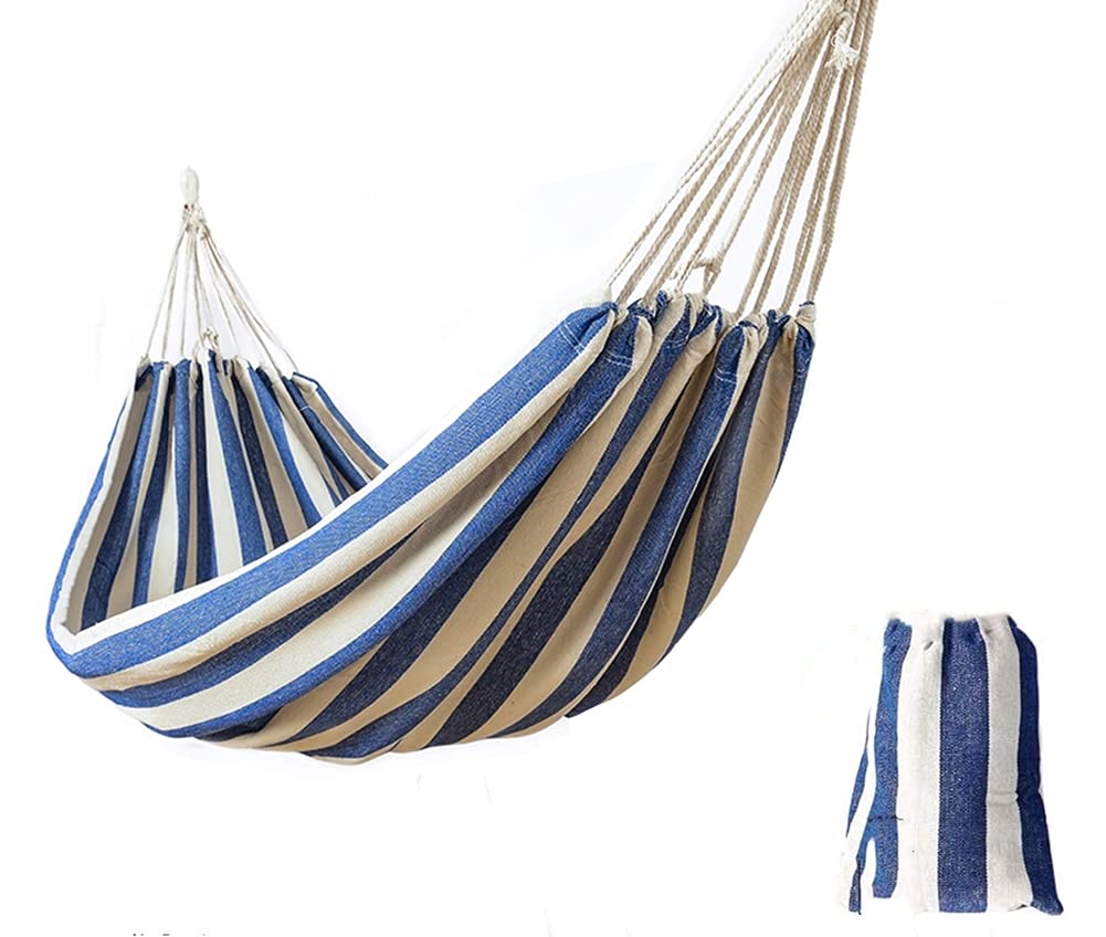 Al Aire Libre jardín Hamaca algodón Suave Camping Hamaca con Mochila, Mejor para Patio (Azul/Blanco,MAX Load 200lbs)