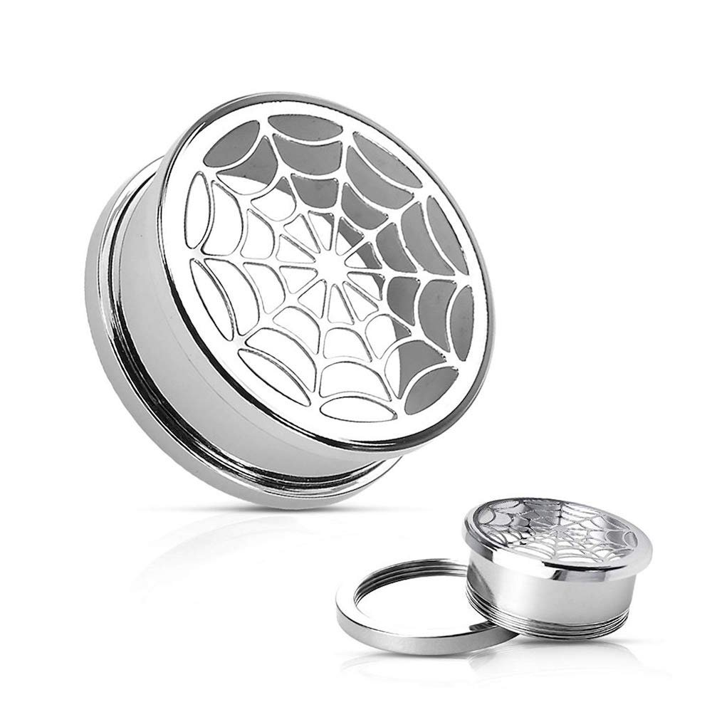 Covet Jewelry Hollow Spider-Web Screw Fit Tunnel 316L Surgical Steel