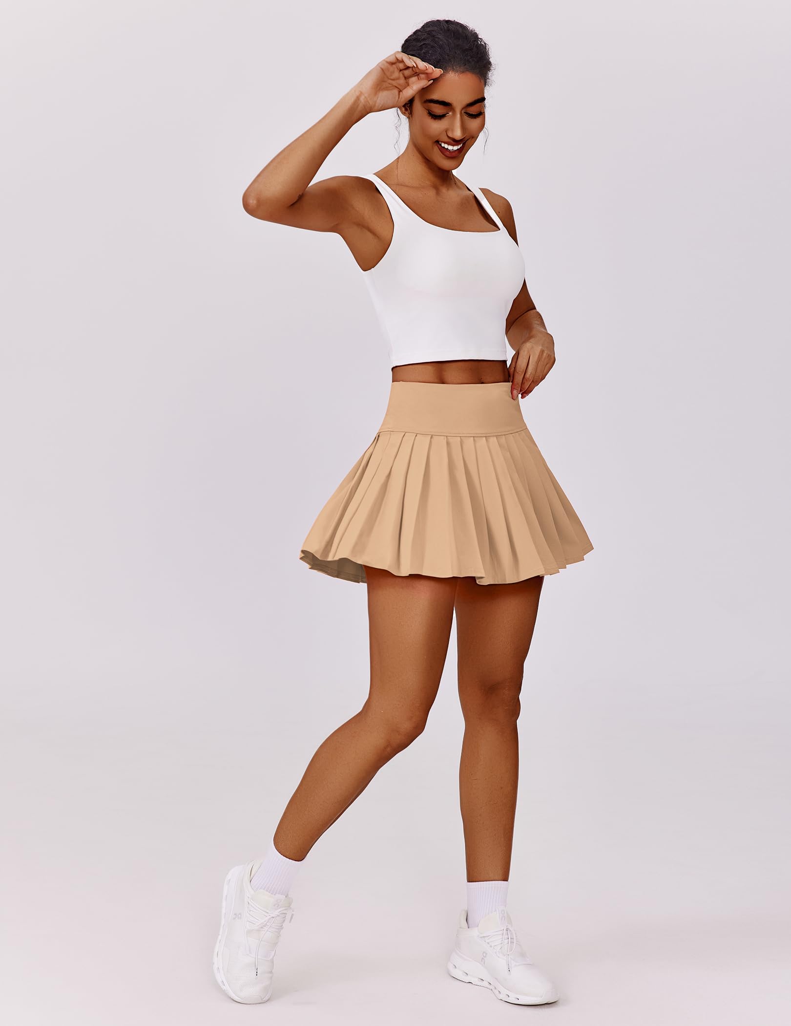 PINSPARK Gonna da Tennis Plissettata Donna Sportiva A Vita Alta con V Minigonna Gonne Protezione UV Culotte Golf Allenamento Corsa All'Aperto