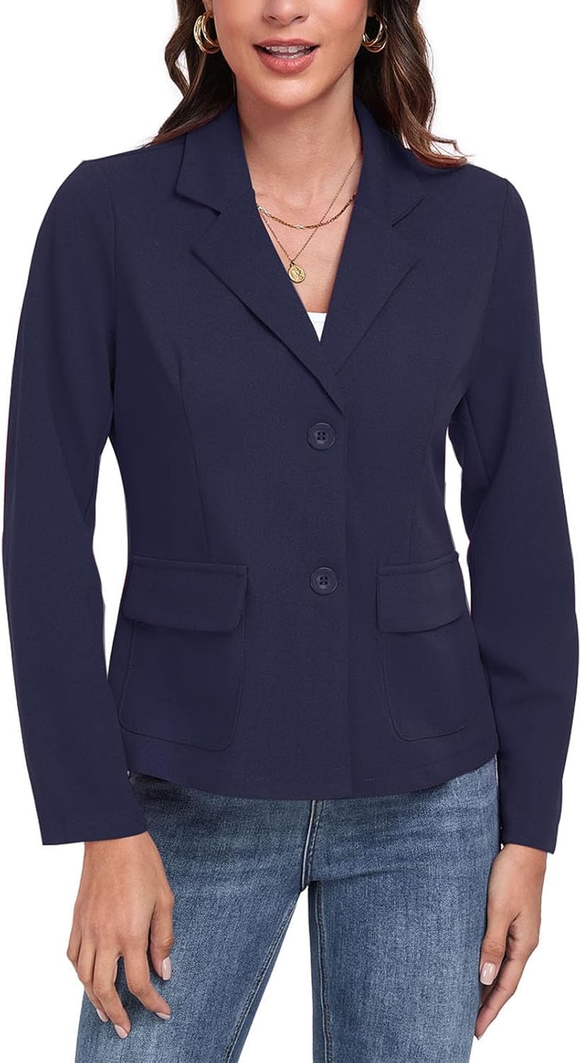 Womens Blazer Casual Long Sleeve Button Notch Lapel Work Office Business Blazers Jackets with Pockets - Image 3