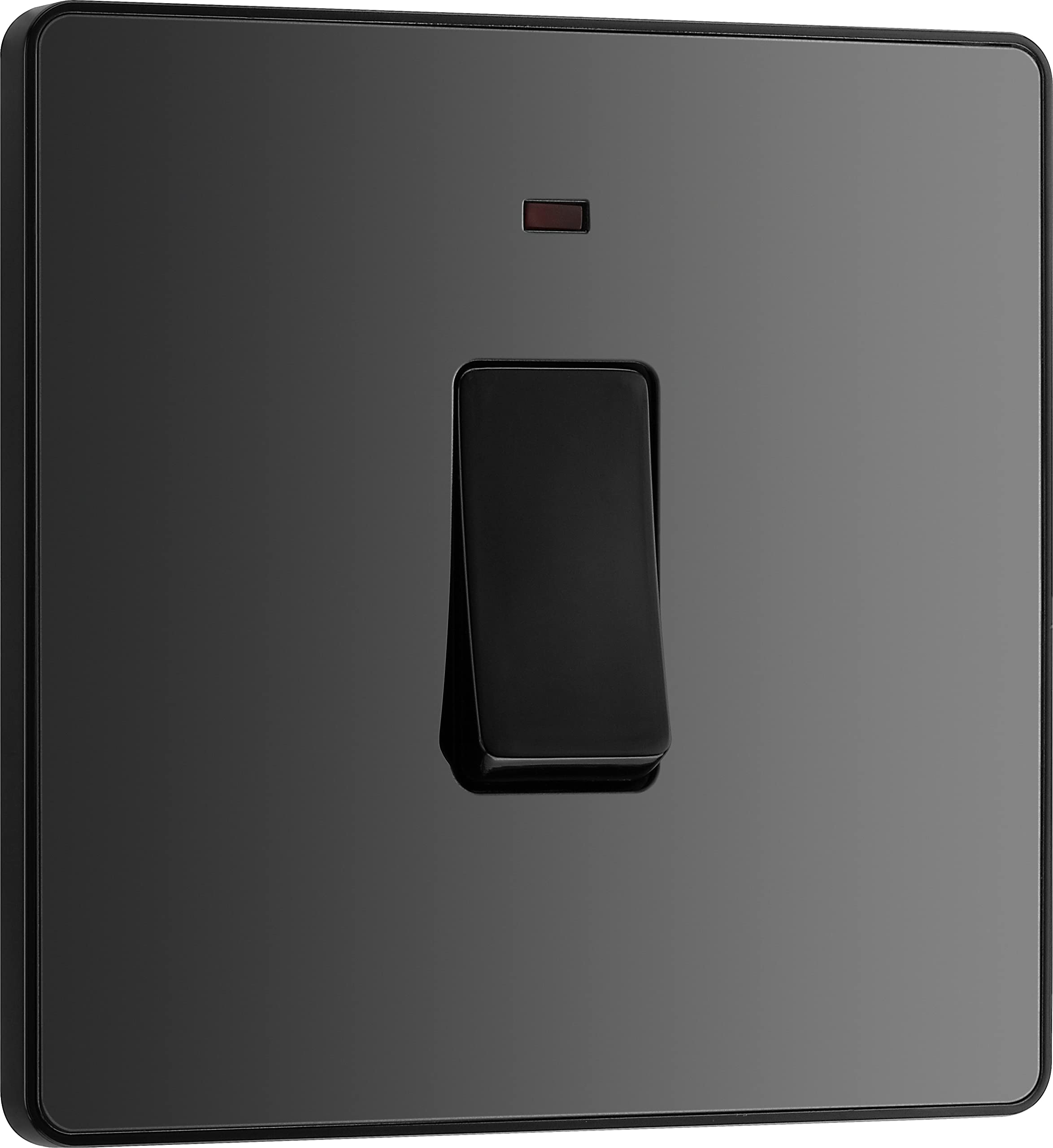 British General Black Chrome Bg Electrical Single Wall Switch With Led Power Indicator, Double Pole, Screwless Front Plate, Round Edges, Evolve, 20A, Pcdbc31b