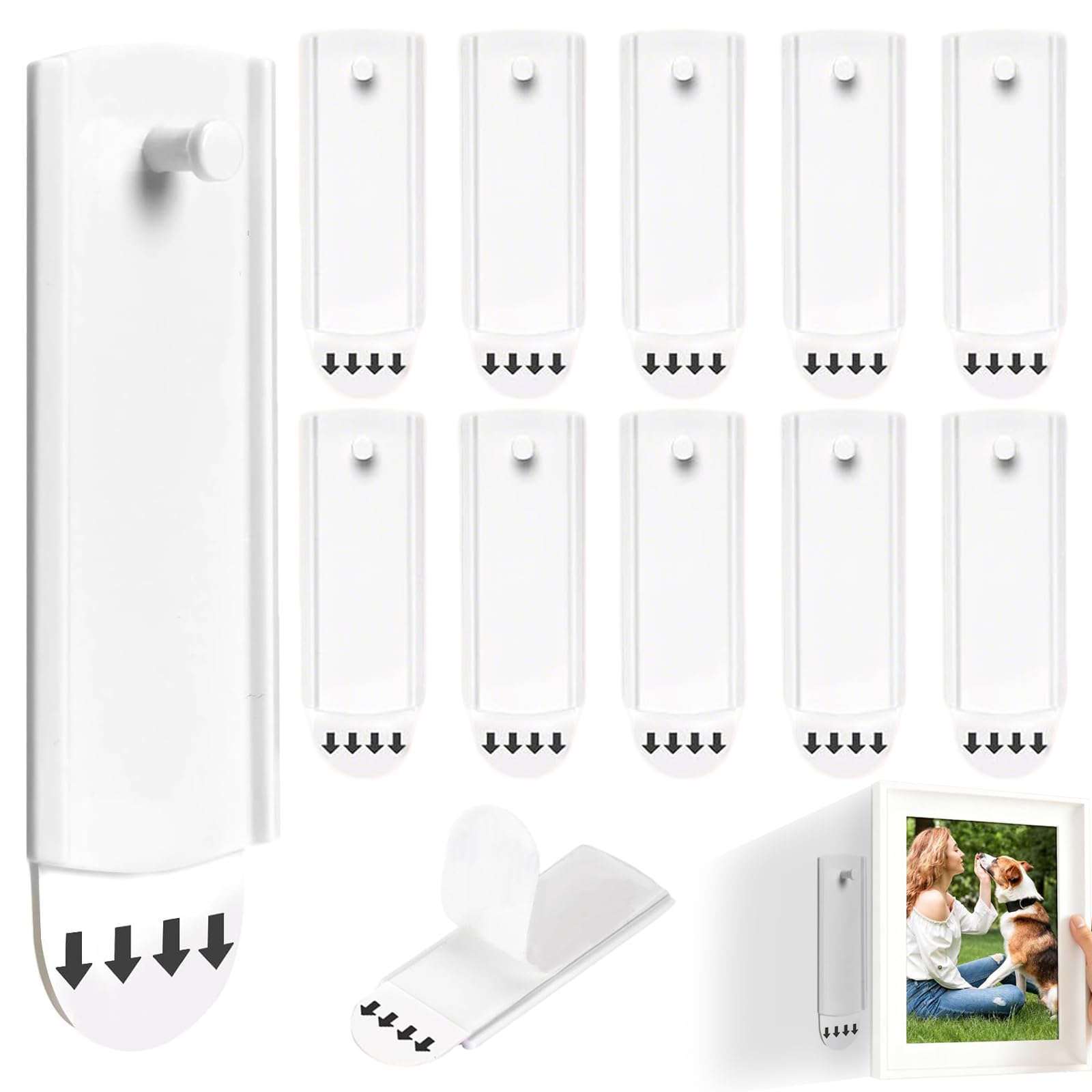 Zyekiu White 10 Pieces Picture Adhesive Hooks, Removable Picture Hooks, Sticky Nails Without Trace, Picture Hangers Without Nails, For Picture Hangers, Decorations, Notice Boards(4.3×8Cm)